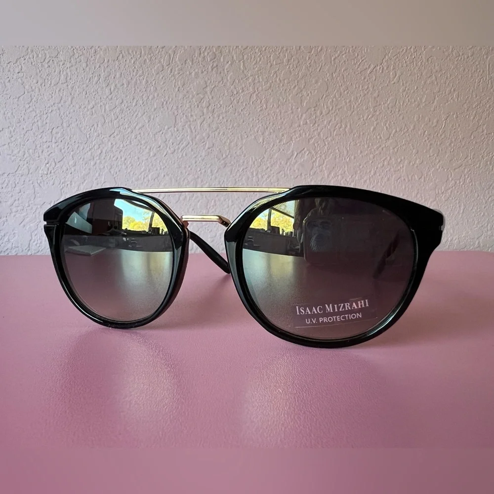Isaac Mizrahi Black and Gold Aviator Sunglasses